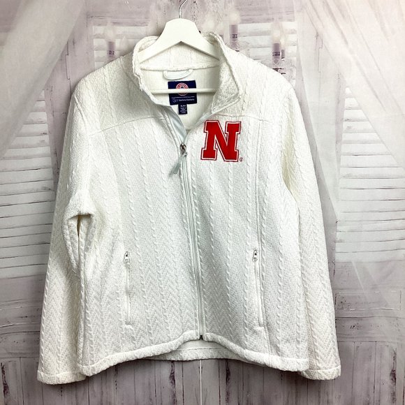 Nebraska Cornhuskers Full Zip Cable Knit Sweater XL - Picture 1 of 8